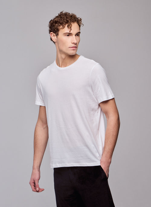 White Julien Short Sleeve Round Neck Deluxe Cotton T-Shirt - MAJESTIC FILATURES