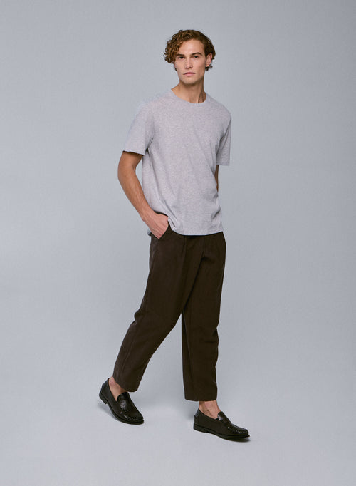 Camiseta de manga corta y cuello redondo Julien gris claro en algodón Deluxe - MAJESTIC FILATURES
