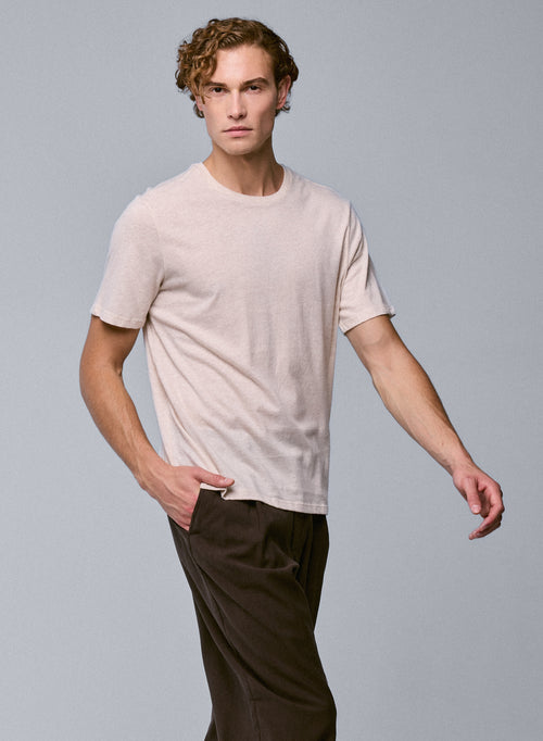 Camiseta beige de manga corta con cuello redondo en algodón orgánico - MAJESTIC FILATURES