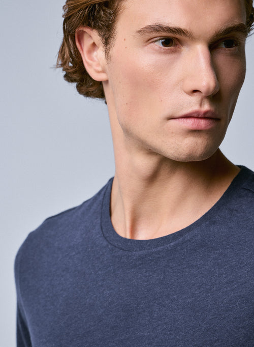 Camiseta de manga corta con cuello redondo azul en algodón orgánico - MAJESTIC FILATURES