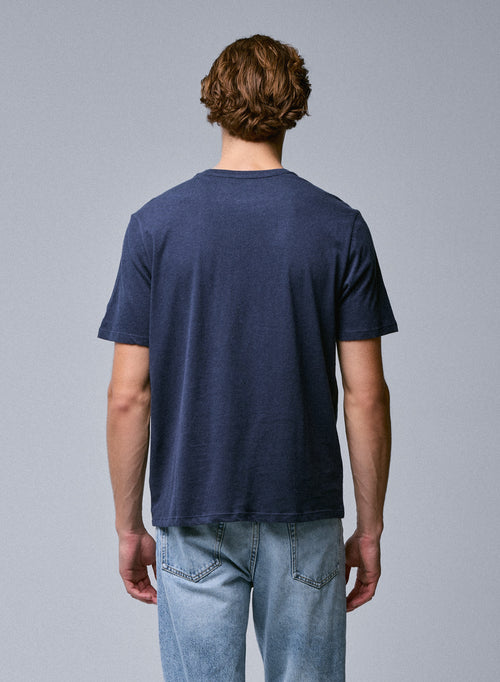 Camiseta de manga corta con cuello redondo azul en algodón orgánico - MAJESTIC FILATURES