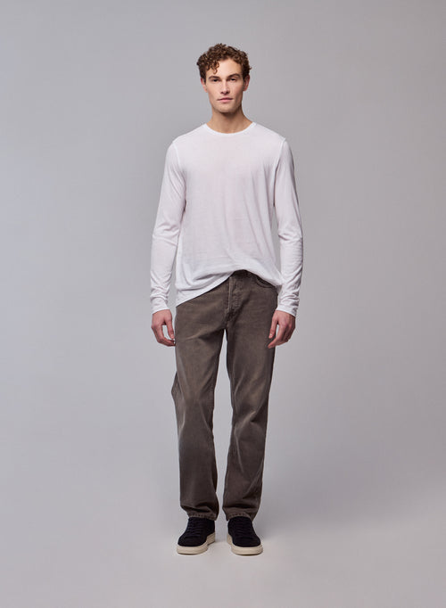 T-shirt Blanc James Col rond Manches longues en Deluxe Coton - MAJESTIC FILATURES