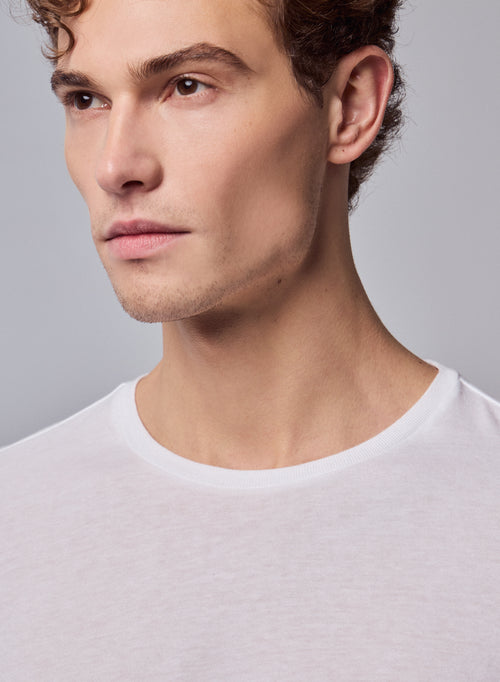 T-shirt Blanc James Col rond Manches longues en Deluxe Coton - MAJESTIC FILATURES