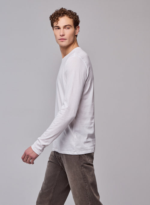 T-shirt Blanc James Col rond Manches longues en Deluxe Coton - MAJESTIC FILATURES