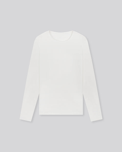 T-shirt Blanc James Col rond Manches longues en Deluxe Coton - MAJESTIC FILATURES