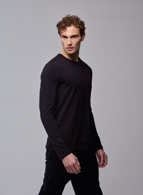 James T-Shirt Rundhalsausschnitt Langarm aus Deluxe-Baumwolle - MAJESTIC FILATURES