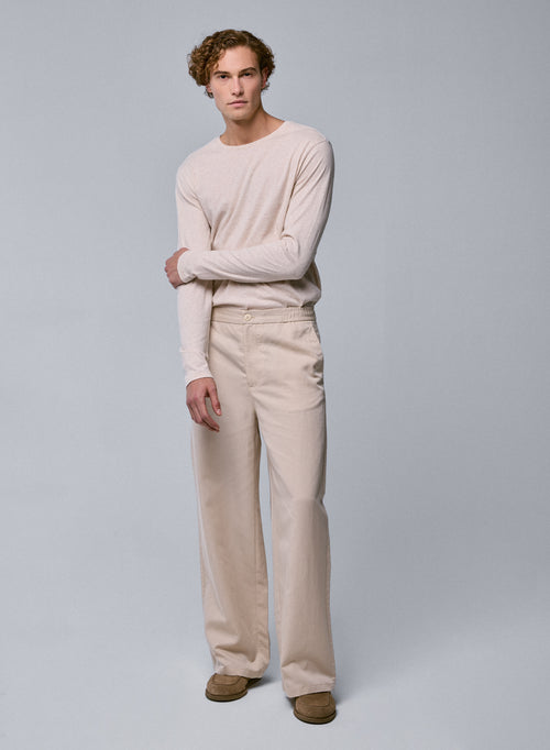 Beigefarbenes Langarm-T-Shirt mit Rundhalsausschnitt aus Bio-Baumwolle - MAJESTIC FILATURES