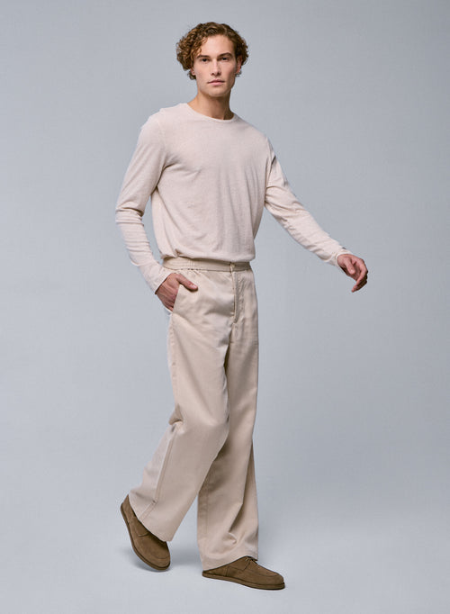 Beigefarbenes Langarm-T-Shirt mit Rundhalsausschnitt aus Bio-Baumwolle - MAJESTIC FILATURES