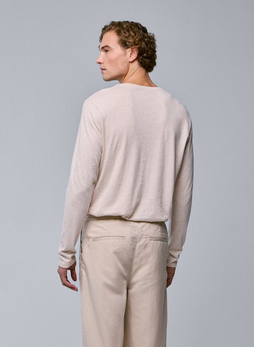 Beigefarbenes Langarm-T-Shirt mit Rundhalsausschnitt aus Bio-Baumwolle - MAJESTIC FILATURES