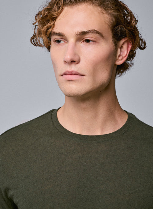 Grünes Langarm-T-Shirt mit Rundhalsausschnitt aus Bio-Baumwolle - MAJESTIC FILATURES