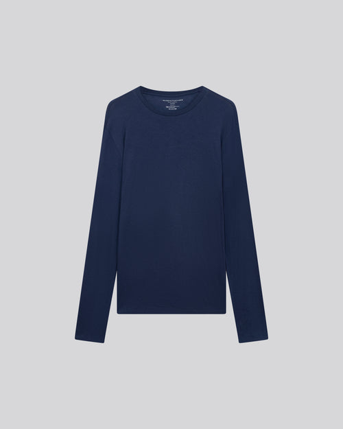 Blue Round Neck Long Sleeve T-shirt in Organic Cotton - MAJESTIC FILATURES