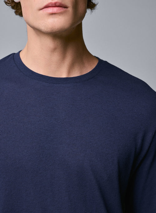 Blue Round Neck Long Sleeve T-shirt in Organic Cotton - MAJESTIC FILATURES