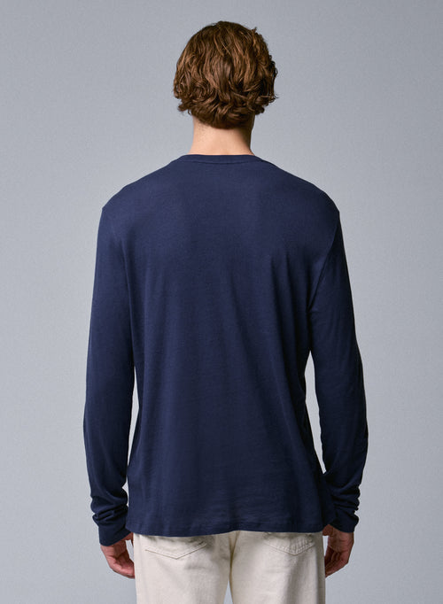 Blue Round Neck Long Sleeve T-shirt in Organic Cotton - MAJESTIC FILATURES