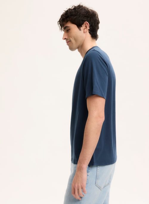 Blue V-neck Short Sleeve T-shirt - MAJESTIC FILATURES