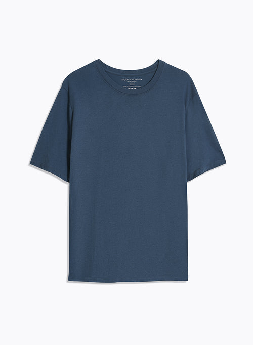 Blue V-neck Short Sleeve T-shirt - MAJESTIC FILATURES