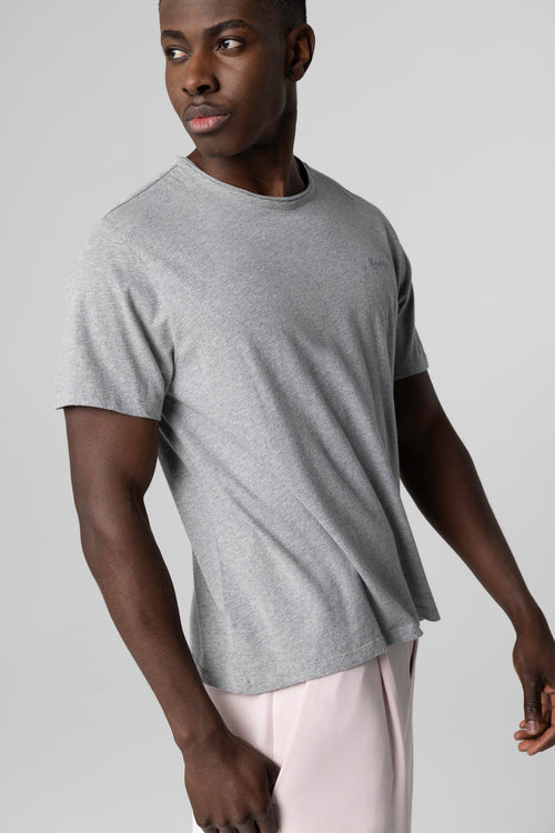 T-shirt Gris Col Rond Manches Courtes en Coton organique - MAJESTIC FILATURES