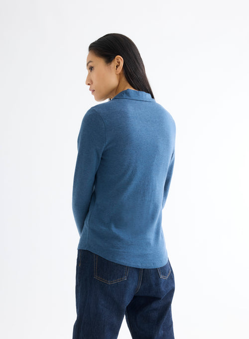 Blue Mottled Shirt with Long Sleeve Pockets in Cotton and Cashmere - MAJESTIC FILATURES