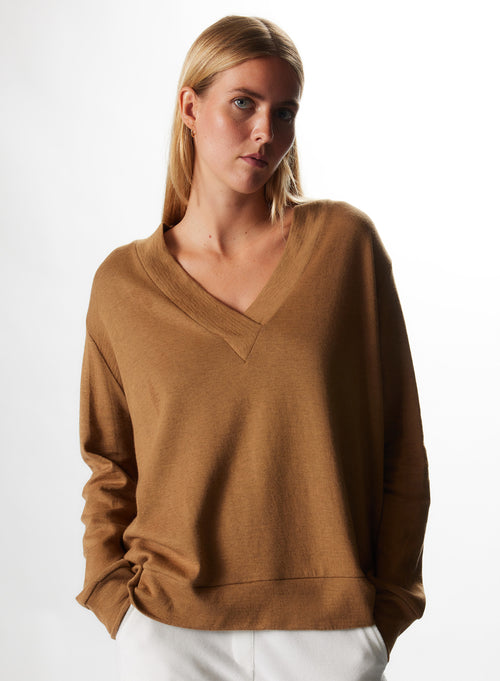 "Cotton / Cashmere Double-sided V-neck Sweatshirt" - MAJESTIC FILATURES