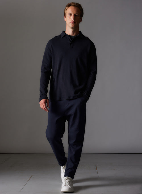 "Cotton / Cashmere Double sided Long Sleeve Polo" - MAJESTIC FILATURES