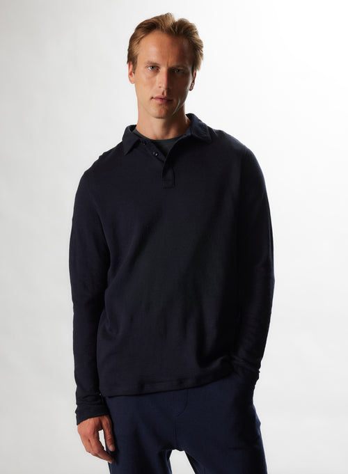 "Cotton / Cashmere Double sided Long Sleeve Polo" - MAJESTIC FILATURES