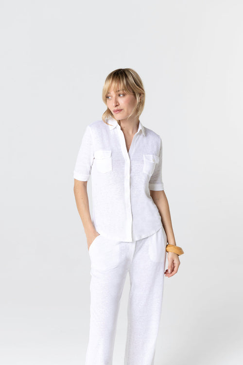 Camisa blanca con mangas codos de lino/elastano - MAJESTIC FILATURES