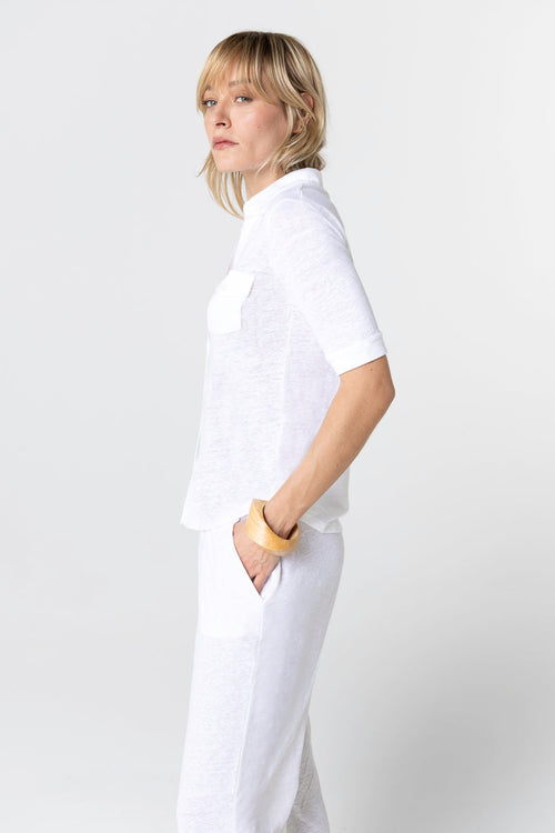 Camisa blanca con mangas al codo en lino / elastano - MAJESTIC FILATURES