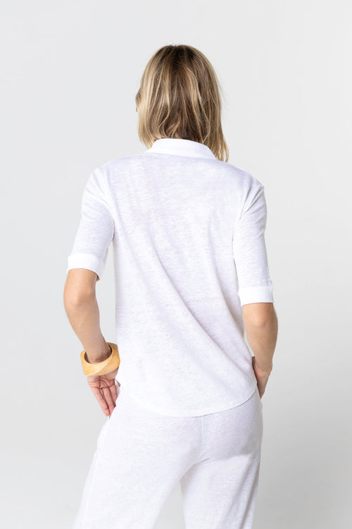 Camisa blanca con mangas codos de lino/elastano - MAJESTIC FILATURES