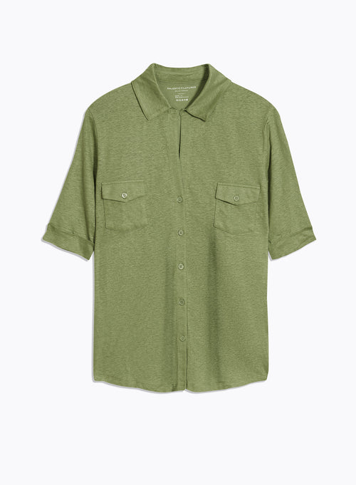 Chemise Verte Manches Coudes - MAJESTIC FILATURES