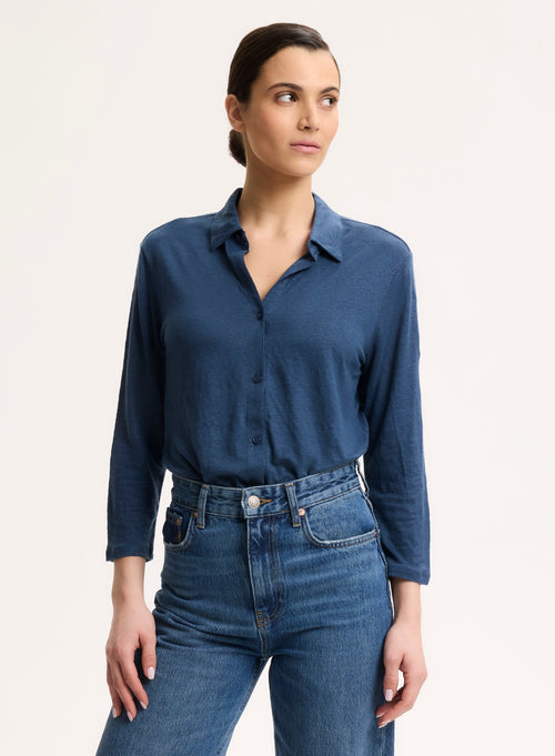 Shirt Blue Collar Shirt Three-quarter sleeves - MAJESTIC FILATURES