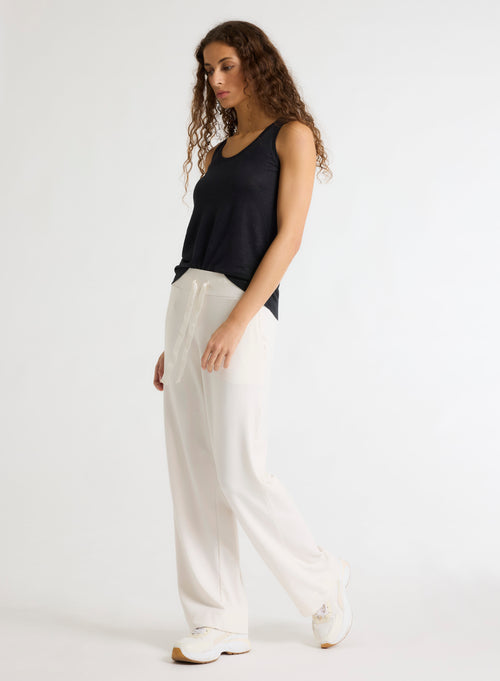 Schwarzes ärmelloses©Tanktop aus Leinen / Elasthan mit U-Ausschnitt - MAJESTIC FILATURES