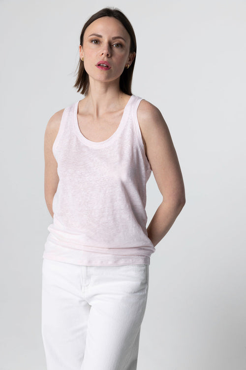 Camiseta sin mangas rosa con cuello en U de lino/elastano - MAJESTIC FILATURES