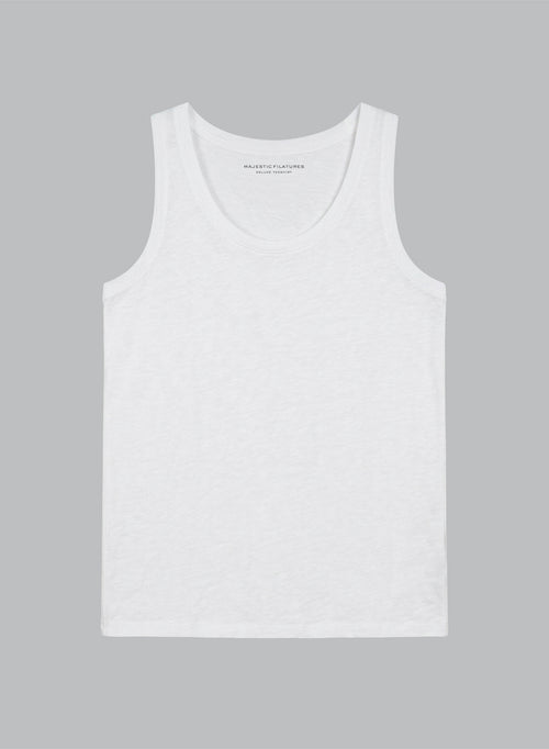 Camiseta sin mangas blanca con cuello en U - MAJESTIC FILATURES