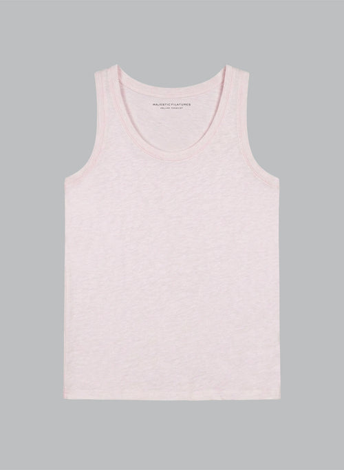 Camiseta sin mangas rosa con cuello en U de lino/elastano - MAJESTIC FILATURES