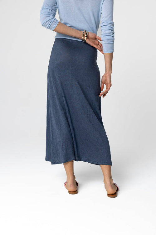 Falda azul oscuro de lino y elastano - MAJESTIC FILATURES