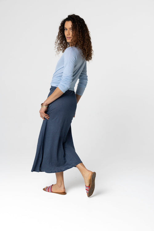 Falda azul oscuro de lino y elastano - MAJESTIC FILATURES