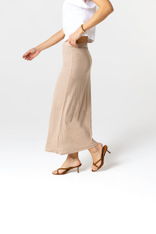 Falda beige de lino y elastano - MAJESTIC FILATURES