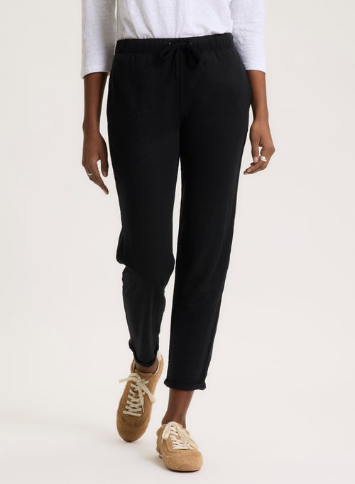 Black Linen/Elastane Pants - MAJESTIC FILATURES