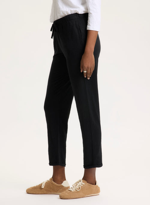 Black Linen/Elastane Pants - MAJESTIC FILATURES