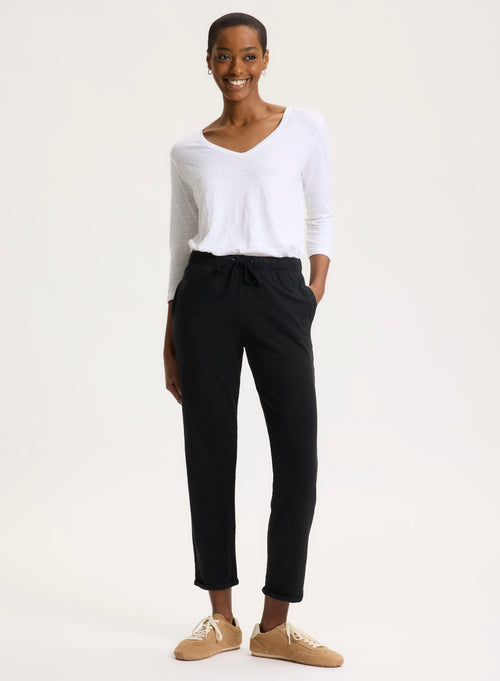 Black Linen/Elastane Pants - MAJESTIC FILATURES