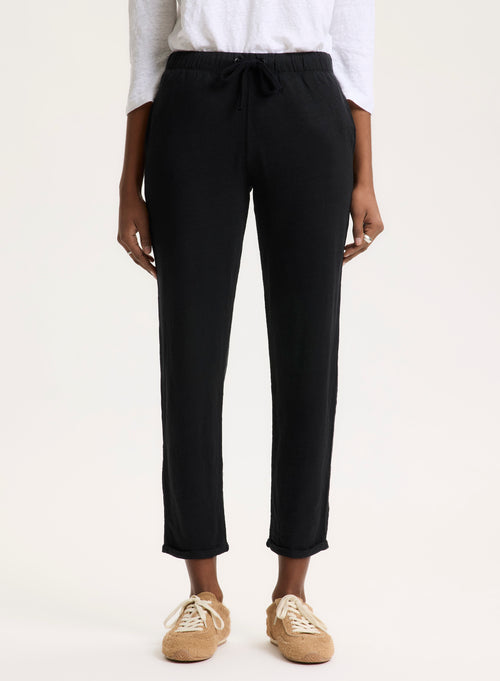 Black Linen/Elastane Pants - MAJESTIC FILATURES