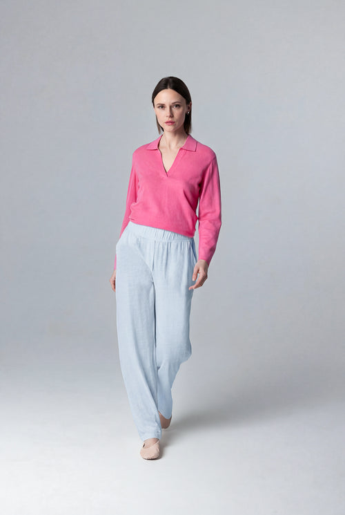 Pantalón azul claro de lino/elastano - MAJESTIC FILATURES