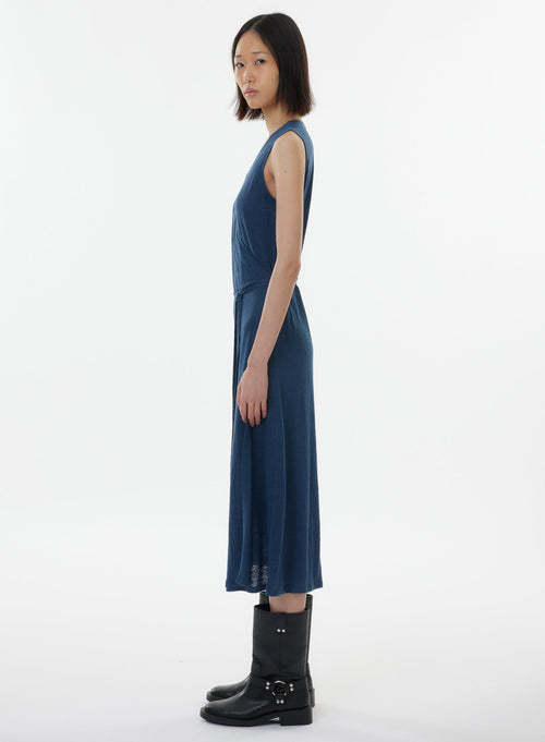 Robe Bleue Sans Manches Col V - MAJESTIC FILATURES