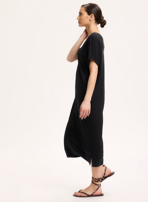 Robe Noir Col V Sans Manches - MAJESTIC FILATURES