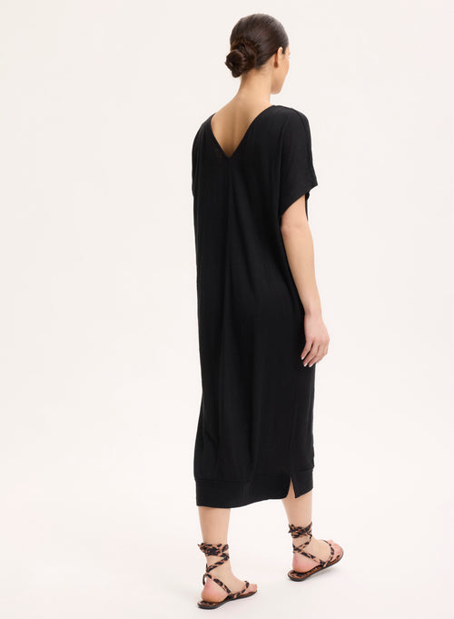 Robe Noir Col V Sans Manches - MAJESTIC FILATURES