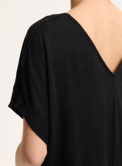 Robe Noir Col V Sans Manches - MAJESTIC FILATURES