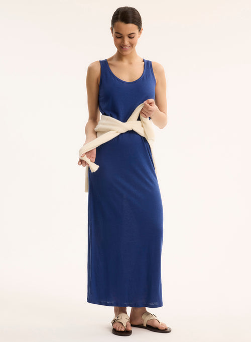 Robe Bleu Col Rond Sans Manches - MAJESTIC FILATURES