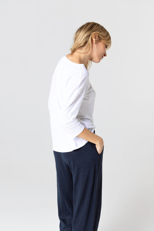 T-shirt Blanc Col Bateau Manches Trois quarts en Lin / Elasthanne - MAJESTIC FILATURES