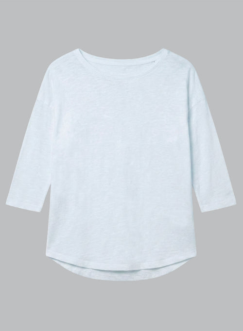 Camiseta azul claro con cuello barco y mangas tres cuartos de lino/elastano - MAJESTIC FILATURES