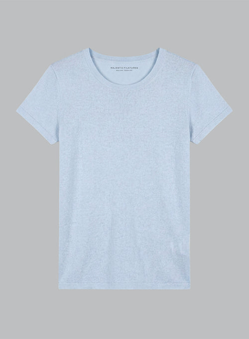 Camiseta azul claro cuello redondo manga corta de lino/elastano - MAJESTIC FILATURES