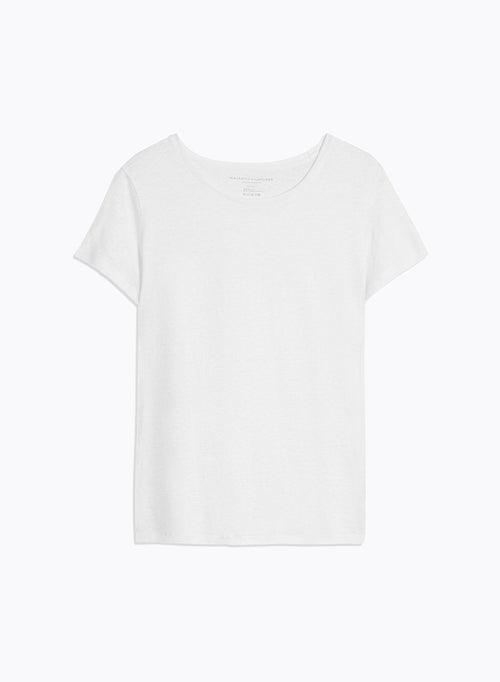 Tee shirt Blanc Manches Courtes Col Rond en Lin / Elasthanne - MAJESTIC FILATURES